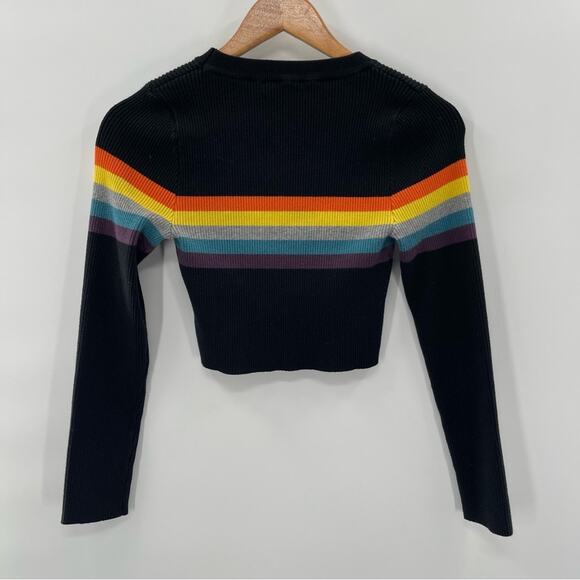 VICI Rainbow Stripe Y2K Grunge Skater Cropped Sweater Size Small Indie Rave - Picture 5 of 8